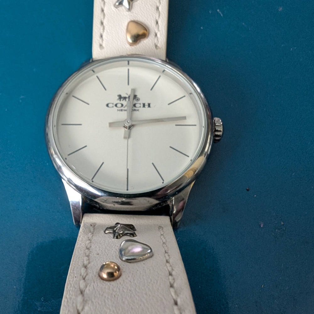 Coach White and Silver Watch with Heart Accents